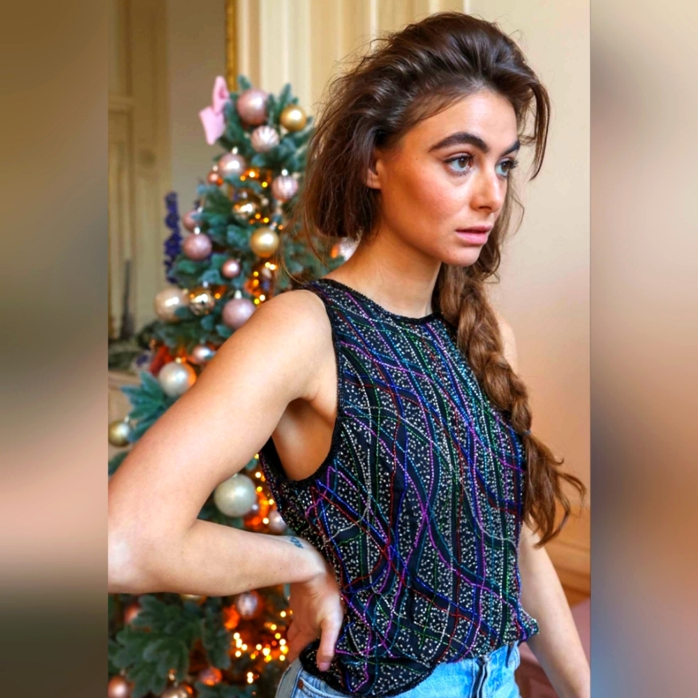 The endless sequins colourful studio 54 vintage top Size L